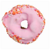 Pinkie Swear · A donut with pink icing and sprinkles. 