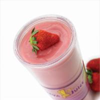 Strawberry Squeezer - 32 oz · Apple & Guava Juice, Strawberries, Banana, Non-Fat Yogurt, & Raspberry Sherbet