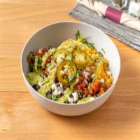 Burrito Bowl · Rice, black beans, pickled jalapeno, pico de gallo, queso fresco, avocado crema and cilantro