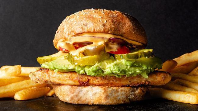 The Rio Bird Combo · Grilled all-natural chicken, avocado, sweet pickles, pickled jalapenos, organic red onion, habanero mayo, sprout bun.