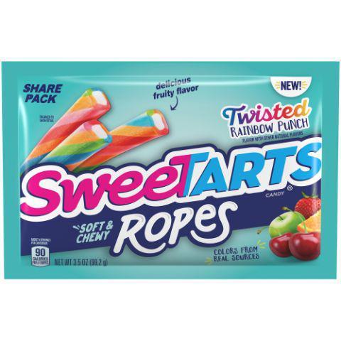 SWEETARTS Ropes Twisted Rainbow 3.5oz · Twisted Rainbow Soft and Chewy Ropes® takes the classic sweet and tart flavor fusion a step further, creating bendable fun that's fruity licorice