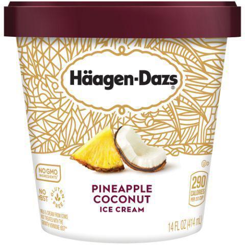 Haagen Dazs Pineapple Coconut Pint · Pure, sweetened cream, tropical pineapple and the distinctive flavor of delectable coconut are crafted into a bright yet relaxing flavor combination