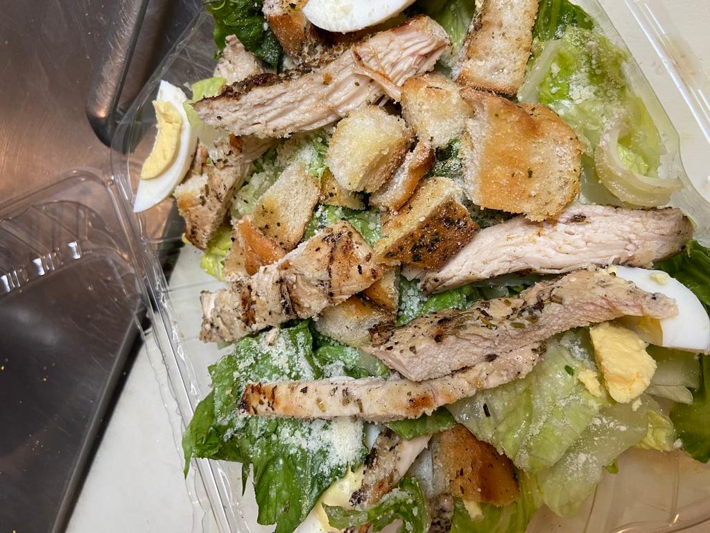 Caesar Salad with Grilled Chicken · Crispy romaine with crouton, egg and Parmesan cheese. Served with garlic bread.