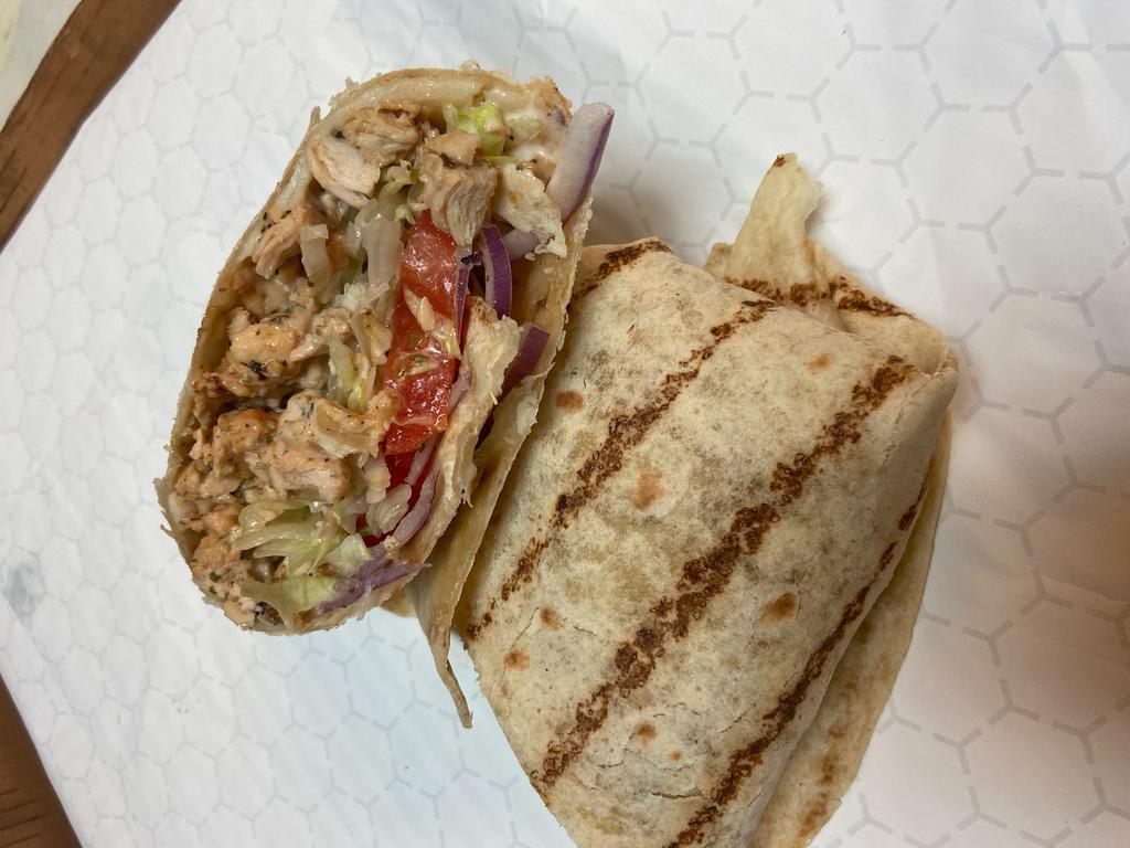 Grilled Chicken Ranch Wrap · Mozzarella, ranch, lettuce, tomato and red onion served with lettuce, tomatoes and onions. Includes french fries.