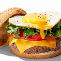 Texas Burger · 5oz Beef Burger with Fried Egg, Romaine Lettuce & Tomatoes.
