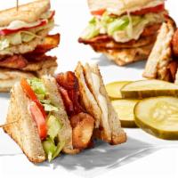 Grilled Chicken Club Sandwich · Bacon, grilled chicken, mayo, lettuce, tomato.