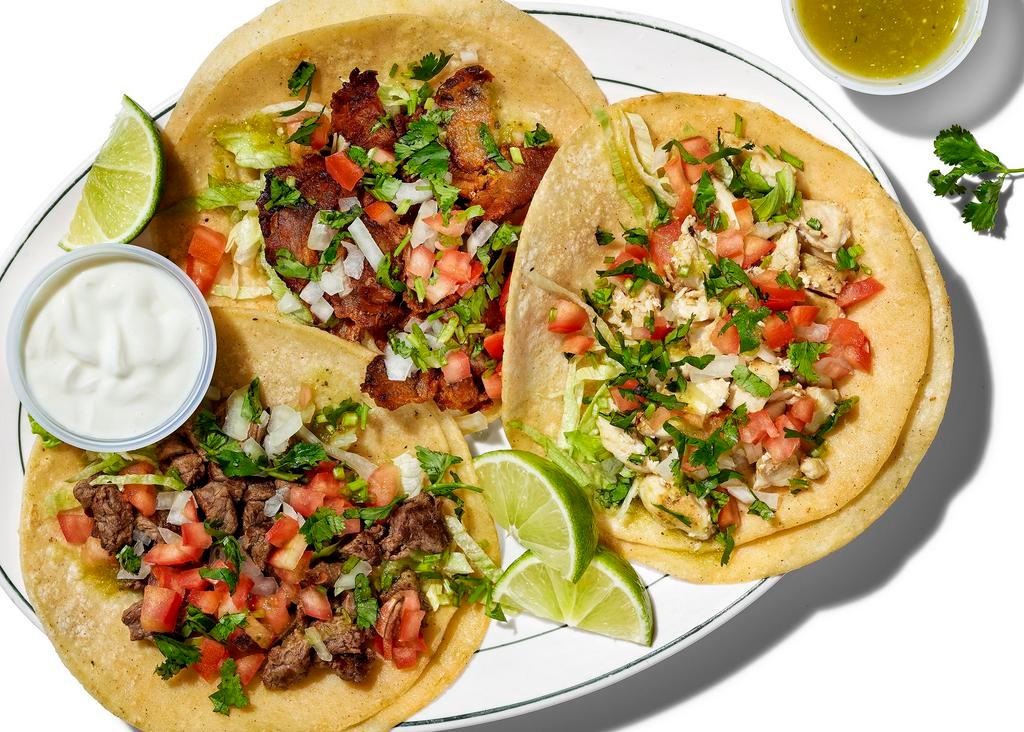 3 Tacos · With your choice of filling.