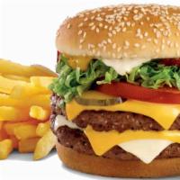 Double Cheeseburger with Fries · Grilled or fried patty with cheese on a bun.