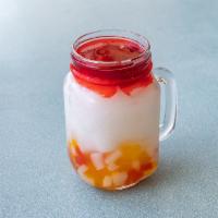 Strawberry Lychee Madness  · 24 oz. Strawberry fruit topping, lychee slush and rainbow jelly. 