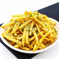 Garlic Parmesan Fries · Your traditional french fries with an indulgent dose of fresh grated Parmesan and garlic goo...
