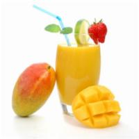 Ooh Mango Smoothie · Mango, strawberries, coconut, raw agave, and mango juice.