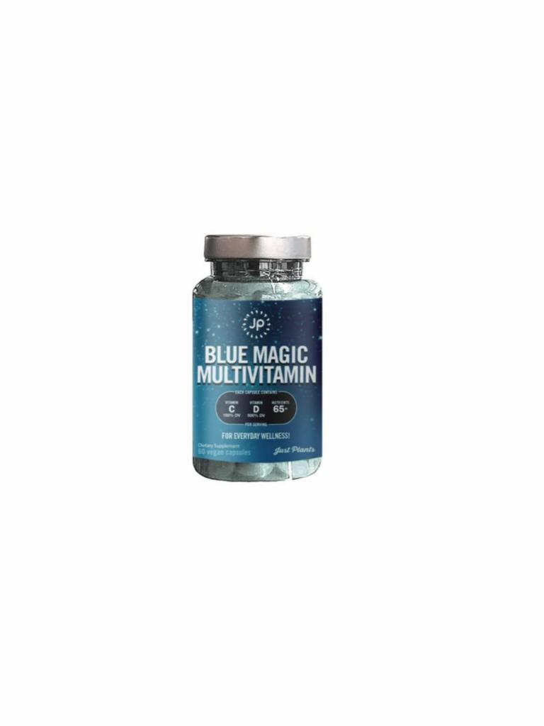 JP Blue Magic Multi Vitamins (60 capsules) · Daily vitamins and minerals + 65 nutrients from blue magic! 150% the recommendation of Vitamin C, 500% the recommendation of Vitamin D, 100% of B complex, zinc and iron! $0.25/day!