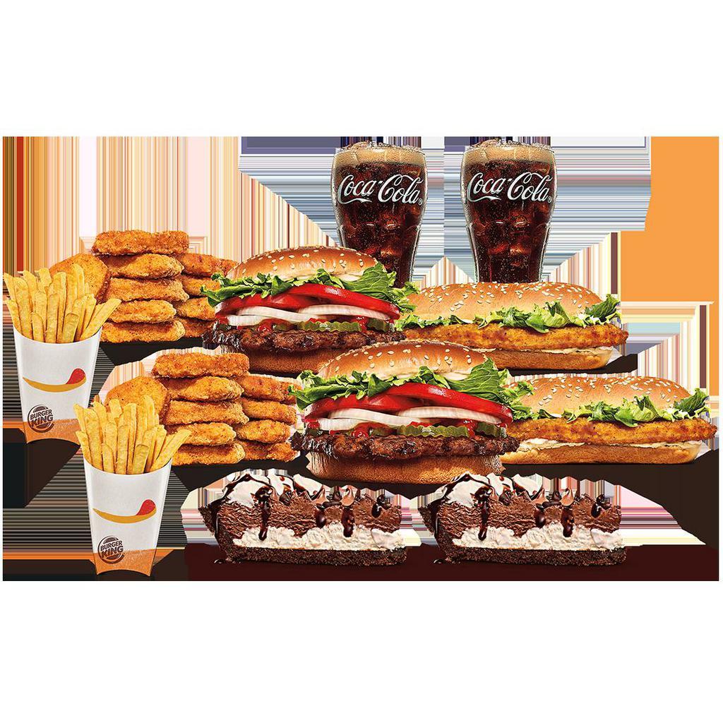 Family Bundle Classic · Includes (2) Whoppers, (2) OCS, (1) 16pc Chicken Nuggets, (2) Medium Fries, (2) Medium Drinks, (2) Hershey's® Sundae Pies. No substitutions and not valid on specialty versions.