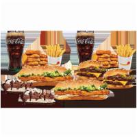 Family Bundle Crown · Includes (2) OCS, (2) Double Cheeseburgers, (1) 16pc Chicken Nuggets, (2) Medium Fries, (2) ...