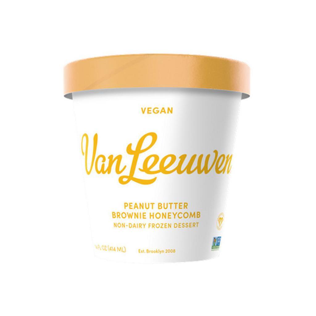 Van Leeuwen Ice Cream Vegan Peanut Butter Brownie Honeycomb · Nothing makes us happier than this Vegan Peanut Butter Brownie Honeycomb Ice Cream by Van Leeuwen Ice Cream. It's got vegan peanut butter ice cream. It's got chewy brownies. It's got gooey honeycomb. It’s got a lid. It’s all you need. Except a freezer. And maybe a spoon? Contains tree nuts. We cannot make substitutions.