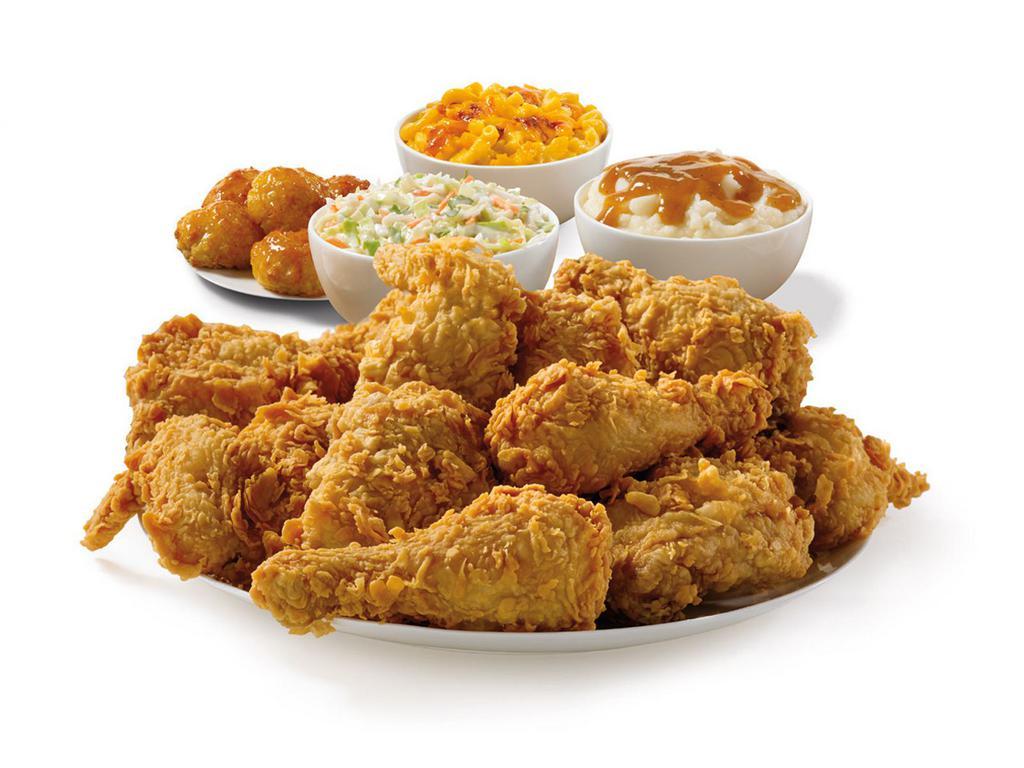 18 Piece Mixed Chicken Meal · Down home, meal time is prime time. Enjoy it with our 15 piece meal, served with your choice of any 3 large sides guaranteed to satisfy, and 6 scratch made Honey-Butter Biscuits™.
