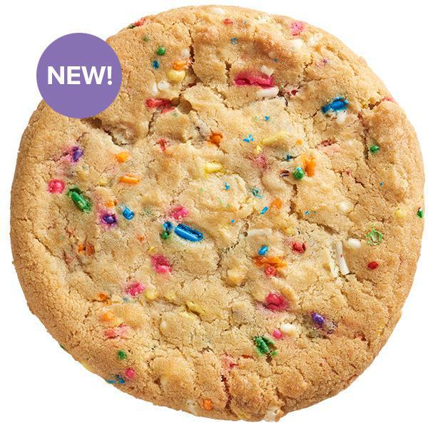 Confetti Deluxe Cookie · Filled with sprinkles and vanilla chips, our traditional sugar cookie just got a whole lot more fun and a whole lot bigger!