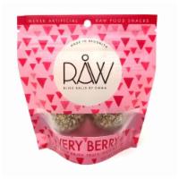 Raw Bliss Balls | Very Berry · Ingredients: Dates, raisins, cashews, almonds, shredded unsweetened coconut, tart cherries, ...