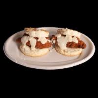Chicken, Biscuits, & Chick Gravy (Platter) · 2 biscuits (open face), 3 tenders, gravy