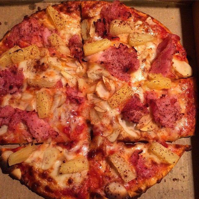 Hawaiian Pizza · Shaved ham, pineapple, sliced almonds, cinnamon.