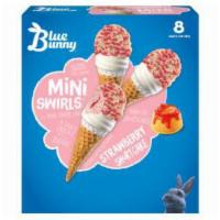 Blue Bunny Strawberry Shortcake Mini Swirls · Strawberry frozen dairy dessert with a swirl of strawberry dipped in whipped cream coating a...