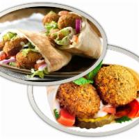 Falafel sandwich on pita or as tortilla wrap  · Served with Tahini, tomatoes, onion & lettuce 
served on pita bread or as a tortilla wrap
