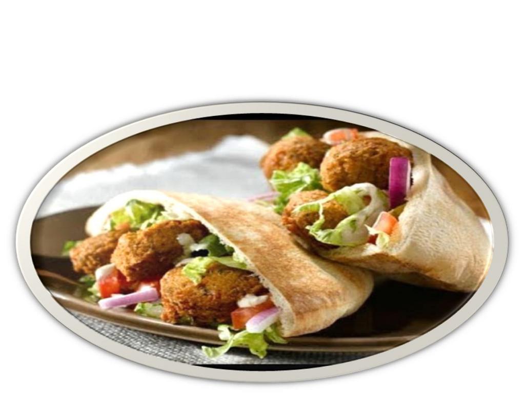 Falafel sandwich on pita or as tortilla wrap  · Vegetarian option made of chickpeas, onions, scallions, and garlic, ground and mixed with Mediterranean spices. Served with tahini, tomatoes, red onion, and lettuce on pita bread or as tortilla wrap..