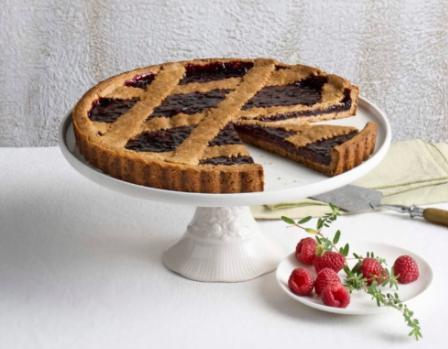 Vegan Elderberry Raspberry Tart · A multigrain tart shell filled with elderberry and raspberry jam. Vegan.
