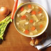 Chicken Noodle Soup · This soup is prepared the old fashioned way, chunks of hearty vegetables and diced chicken s...