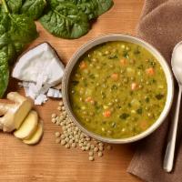 Coconut Lentil Soup · Green and red lentils simmered in a broth of creamy coconut milk blended with a savory veget...