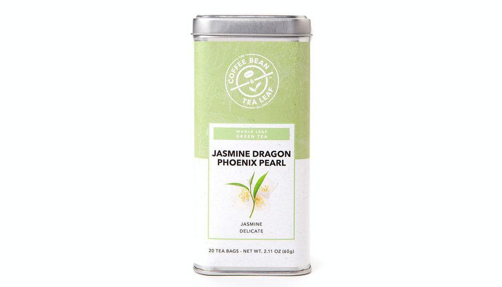 Retail Tea|Jasmine Dragon Phoenix Pearl T-Bag Tin · Can making tea be a labor of love? Consider our Jasmine Dragon Phoenix Pearl. To create this tea we take two beautiful young Chinese green tea leaves and one plump bud, then roll them together into a large tight pearl packed with flavor. As night falls we scent the pearls with the fragrance of Jasmine flowers seven times during a single evening. KSA certified.
