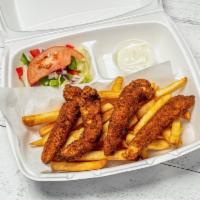 Chicken Finger Dinner Plate  · All Dinner's are Served with Choice of : Salad and Fries