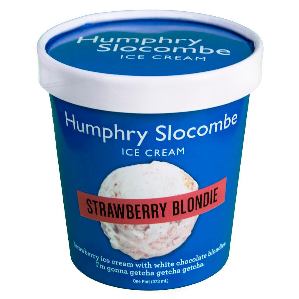 Strawberry Blondie by Humphry Slocombe Ice Cream · By Humphry Slocombe Ice Cream. Strawberry ice cream with white chocolate blondies. Contains gluten, dairy, and eggs. We cannot make substitutions.
