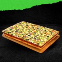 Deep Dish Veggie Pizza · Mushrooms, green pepper, onions, black olives and tomato topped with Italian spices.