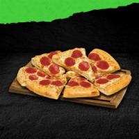 Large Garlic Pepperoni Cheesy Bread · 10 piece pepperoni cheesy bread topped with garlic sauce, fresh Parmesan cheese and Italian ...