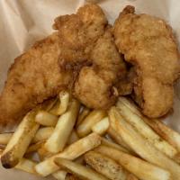 Kids Chicken Tenders · 3 white-meat chicken tenders served with BBQ sauce or ranch dressing.