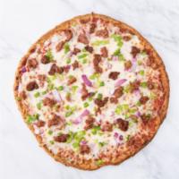 Vegan the Impossible Pizza · GF, vegan cauliflower crust with vegan mozzarella cheese, made-from-scratch tomato sauce, Im...
