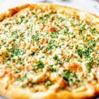 New Haven Clam Pizza · Olive oil, garlic, oregano, mozzarella, pecorino cheese and chopped clams.
