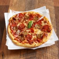 Carne Pizza · Marinara, mozzarella, bacon, Italian sausage, meatballs and pepperoni.