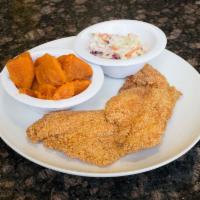 2 Piece Catfish Fillet Dinner · Served with 2 sides and bread.