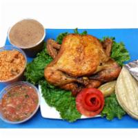 1 Whole Rotisserie Chicken Family Deal #1 ( A ) · Served with 1 lb. rice, 1 lb. beans, 12 tortillas and salsa.