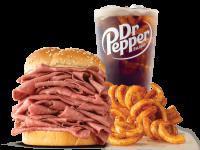 1/2 lb. Roast Beef Meal · A 1/2 lb. of thinly sliced roast beef on a toasted sesame seed bun.