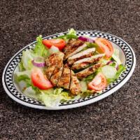 Chicken Garden Salad · Grilled or fried chicken, tomato, green pepper, cucumber and red onion.