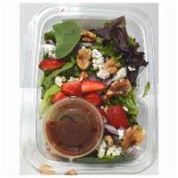 Strawberry Walnut Salad · Organic Spring Mix, Organic Spinach, Organic Strawberries, Organic Red Onion, Blue Cheese, w...