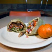 Veggie All the way Wrap · Organic Romaine lettuce, tomato, red peppers, red onions, carrots,mushrooms, vegan cream che...
