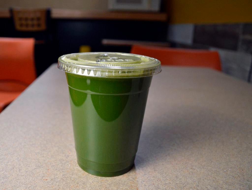 Spicy Mean Green Juice · Kale, spinach, cucumber, parsley, cilantro, ginger, lemon, jalapeno and cayenne. Vegan friendly.