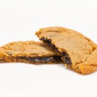 FUDGE-STUFFED CHOCOLATE CHIP COOKIES · Five chocolate chip cookies with a soft, fudge-filled center. Calories per cookie.