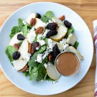 Spinach Salad · Baby spinach, bosc pears, candied pecans, figs and goat cheese with mustard balsamic vinaigr...
