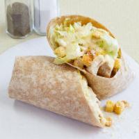Caesar Chicken Wrap · Grilled chicken, lettuce, crouton, Parmesan cheese and Caesar dressing.