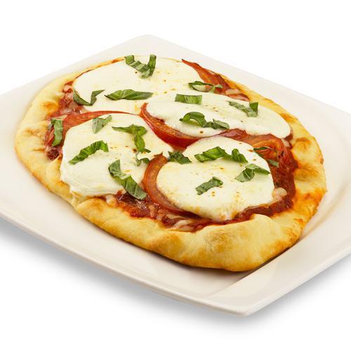 Fresh Mozzarella & Tomato Pizza · Sliced tomatoes, fresh mozzarella slices, pizza sauce and fresh basil chiffonade. Vegetarian. 